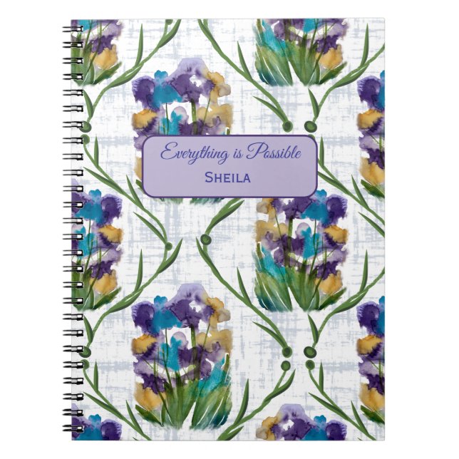 Caderno Espiral Watercolour Iris Floral Wreath Notebook (Frente)