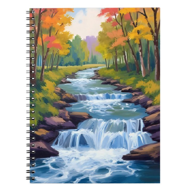 Caderno Espiral Waterfall Nature Landscape Painting (Frente)