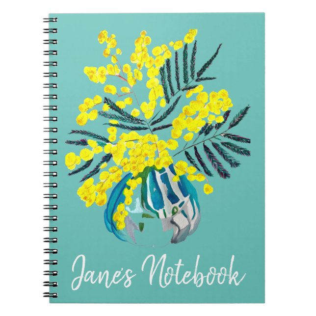 Caderno Espiral Wattle Mimosa yellow flower art Austrália (Frente)
