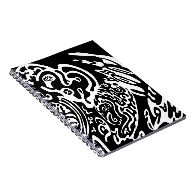Caderno Espiral "Wave Creature" B&W abstrato Art (Lado Direito)