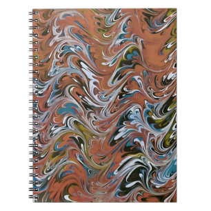 Caderno Espiral Waves In Red and Blue Acrylic Pour Abstract Art