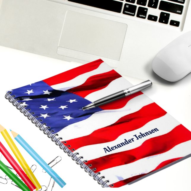 Caderno Espiral Waving American Flag Notebook (Criador carregado)
