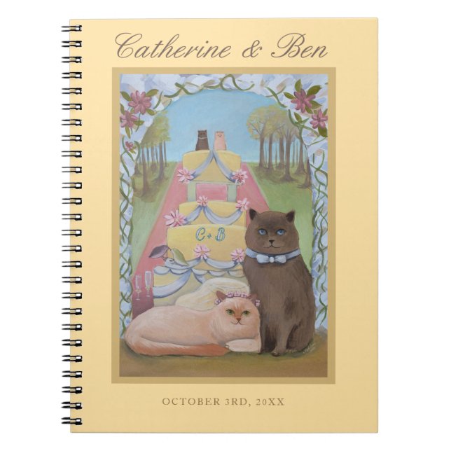 Caderno Espiral Wedding Cats Personalized Yellow  Notebook (Frente)