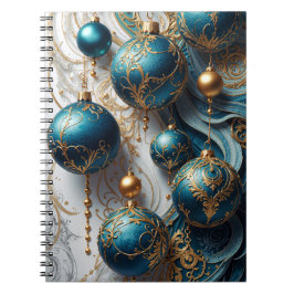 Caderno Espiral Weihnachtskugeln Blau Gold Festzauber