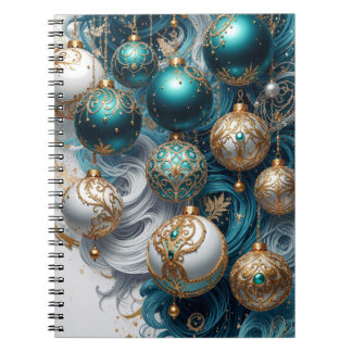 Caderno Espiral Weihnachtskugeln Blau Gold Luxus Ornament
