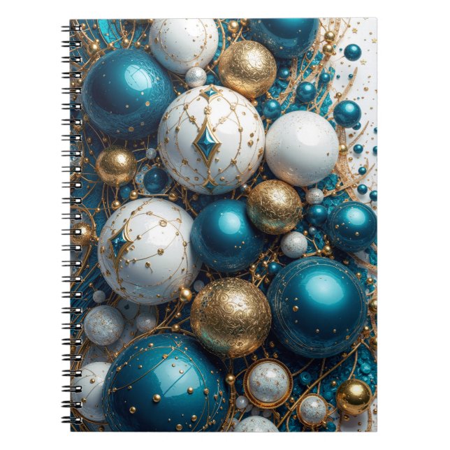 Caderno Espiral Weihnachtskugeln Blau Gold Premium (Frente)