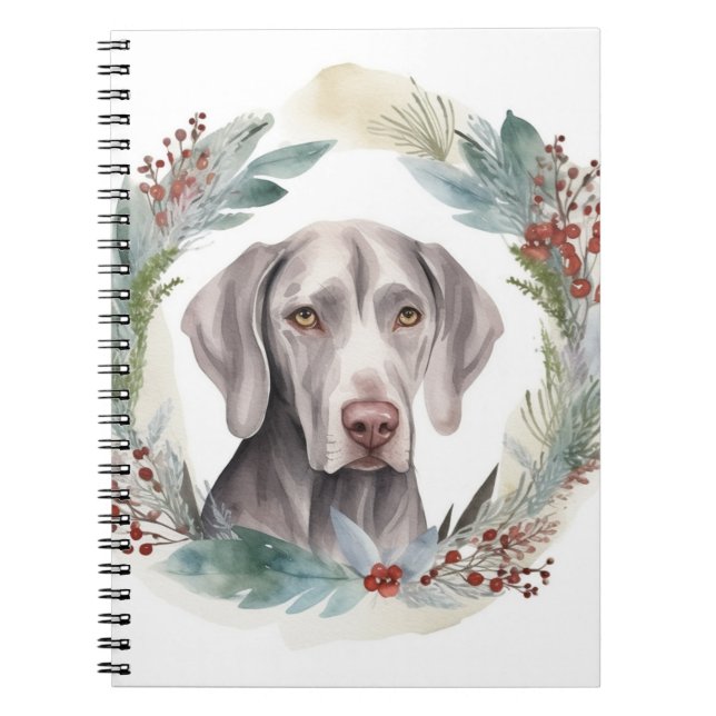 Caderno Espiral Weimaraner Christmas Wreath Festivo Pup (Frente)