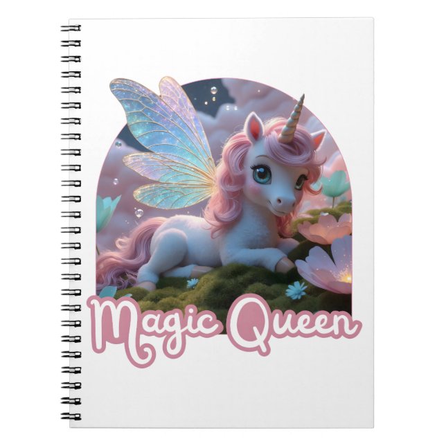 Caderno Espiral Weißes Einhorn mit Flügeln - Magic Queen (Frente)