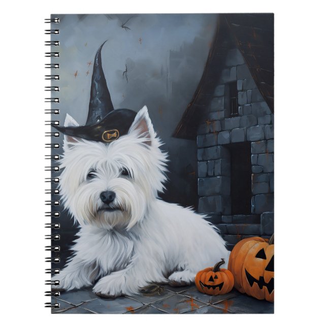 Caderno Espiral West Highland White Terrier Pumpkin Halloween (Frente)