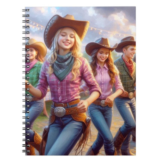 Caderno Espiral Western Cowgirl Line Dancing (Frente)
