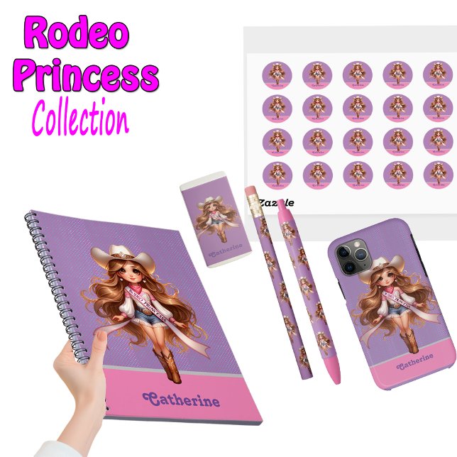 Caderno Espiral Western Cowgirl Rodeo Princess 1 Personalizada (Rodeo Princess Collection  Notebook, pen, pencils, eraser, stickers and more)