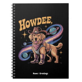 Caderno Espiral Western Golden Retriever Funny Cowboy Space Dog 
