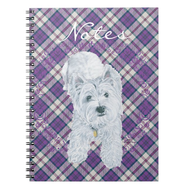 Caderno Espiral Westie no Tartan (Frente)