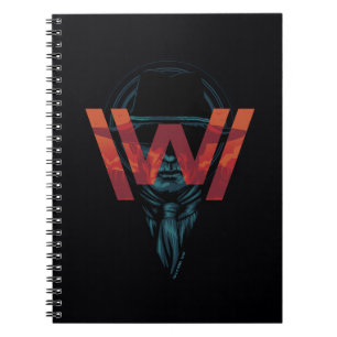 Caderno Espiral Westworld   o homem no gráfico preto do logotipo