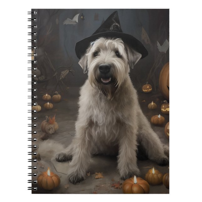 Caderno Espiral Wheaten Terrier Pumpkins Halloween Assustado (Frente)