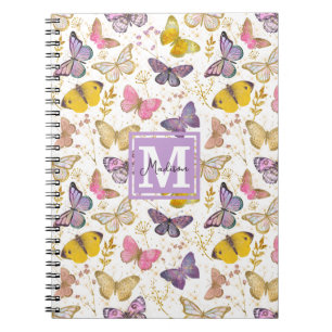 Caderno Espiral Whimsic Faux Gliitter Butterflies Nome Monograma