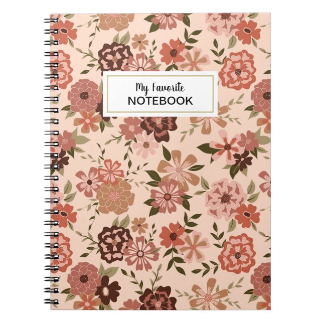Caderno Espiral Whimsic Peach Brown Floral (Frente)