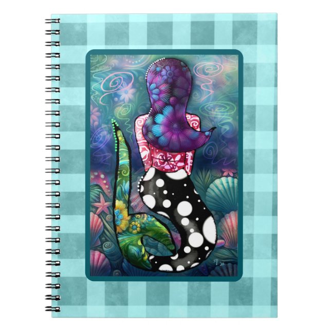 Caderno Espiral Whimsical Abstract Mermaid Nautical Teal Seashells (Frente)