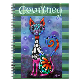 Caderno Espiral Whimsical Big-Eyed Funky Kitty Cat Personalized