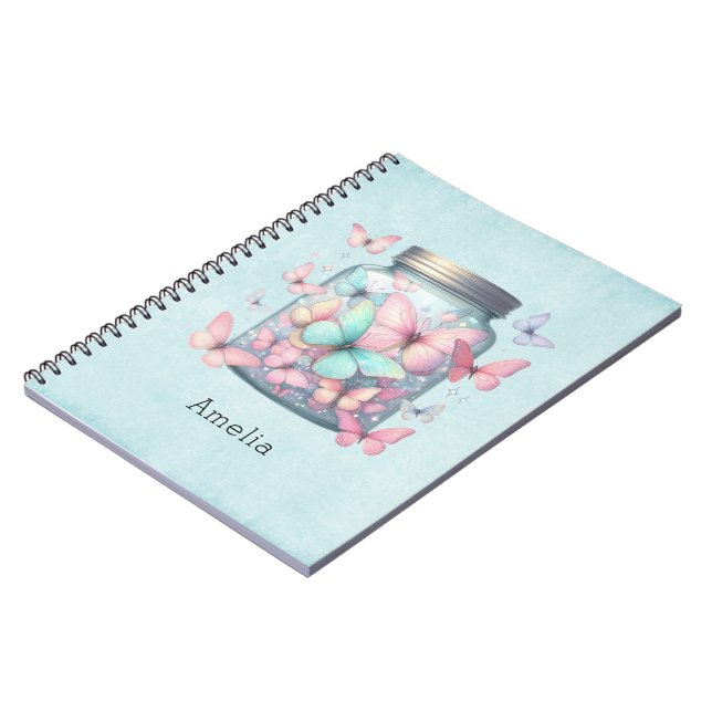 Caderno Espiral Whimsical Butterflies in a Jar (Left Side)