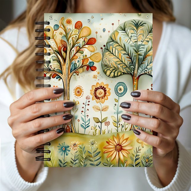 Caderno Espiral Whimsical Colorful Hippie Boho Trees | (Criador carregado)