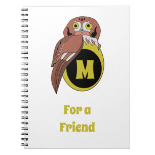 Caderno Espiral Whimsical Eastern Screech Owl Monograma