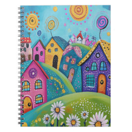 Caderno Espiral Whimsical Folk Art Houses