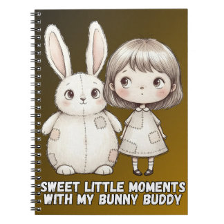 Caderno Espiral Whimsical Girl and Patchwork Bunny Notebook