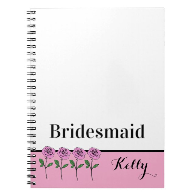 Caderno Espiral Whimsical Hand Drawn Pink Roses Bridesmaid (Frente)