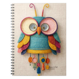 Caderno Espiral Whimsical Handmade Felt Owl Art