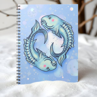 Caderno Espiral Whimsical Pisces Fish Dreamy Girly Sea Green Blue