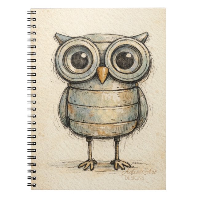 Caderno Espiral Whimsical Steampunk Owl Illustration (Frente)
