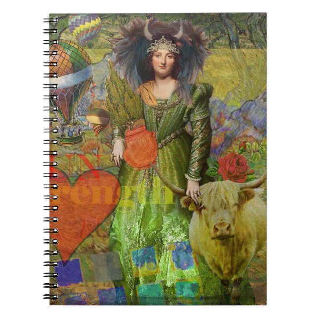 Caderno Espiral Whimsical Taurus Mulher Celestial Collage Fantasy (Frente)