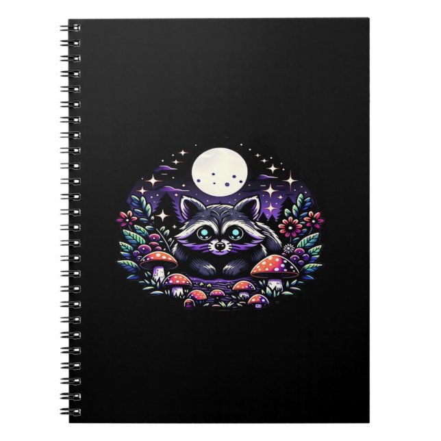 Caderno Espiral Whimsigoth Raccoon Sob Lua Vinta (Frente)