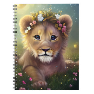 Caderno Espiral Whimssso Fantasy Cute Kawaii, filhote de leão