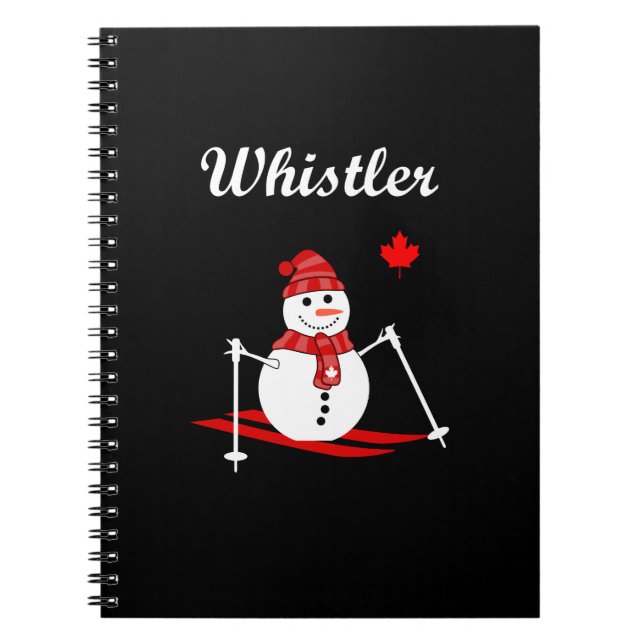 Caderno Espiral Whistler Canada Skiing Snowman e Red Maple Leaf (Frente)