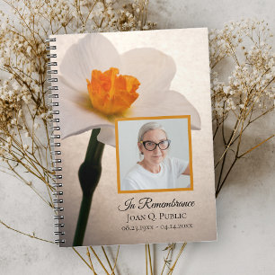 Caderno Espiral White Daffodil Primavera Funeral Memorial Guest Bo