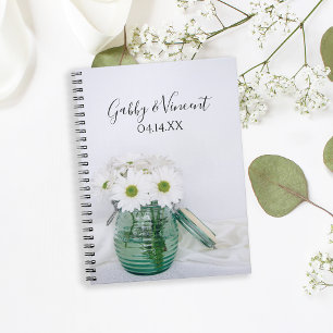 Caderno Espiral White Daisies no Blue Jar Vase Livro de Convidados
