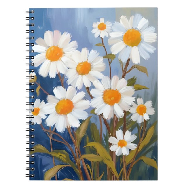 Caderno Espiral White Daisies Watercolor Flowers Painted (Frente)