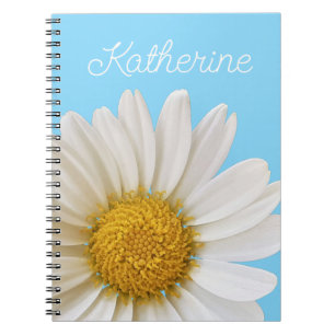 Caderno Espiral White Daisy on Sky Blue Nome Personalizado
