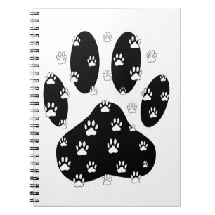 Caderno Espiral White Paws Na Impressão Da Pata Preta