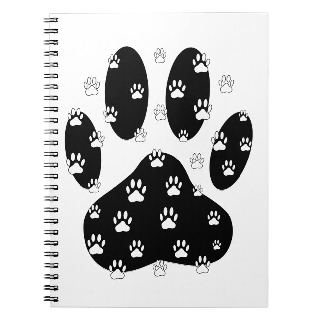 Caderno Espiral White Paws Na Impressão Da Pata Preta (Frente)