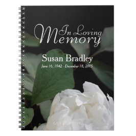 Caderno Espiral White Peony In Loving Memory Memorial Guest Book