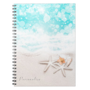 Caderno Espiral White Sandy Beach Starfish Blue Ocean Tropal