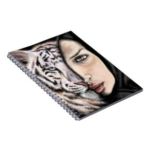 Caderno Espiral White Tiger Girl - Notebook Emotion - Pintura
