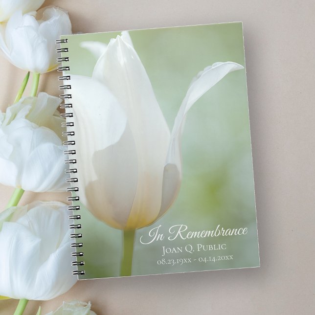 Caderno Espiral White Tulip Primavera Funeral Memorial Guest Book (Criador carregado)
