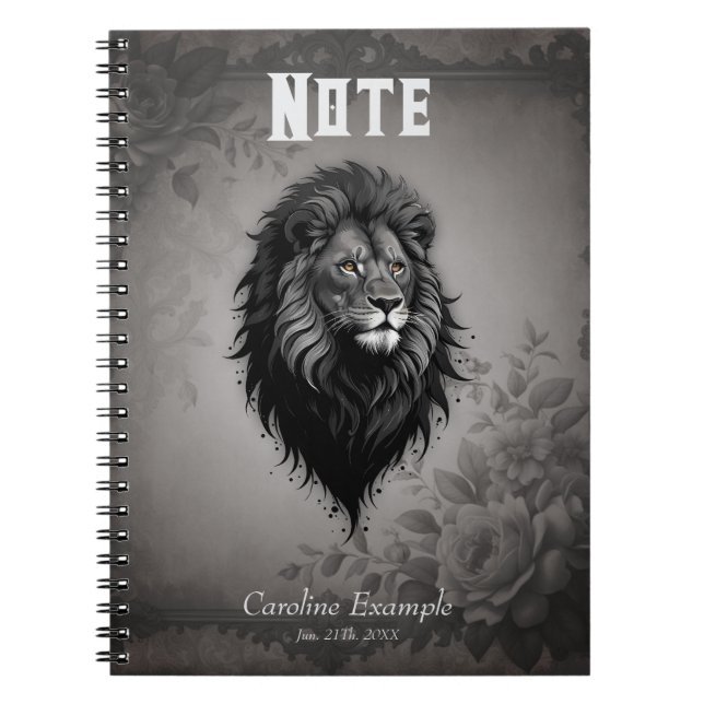 Caderno Espiral Wild Grace: retrato impressionante de um leão (Frente)