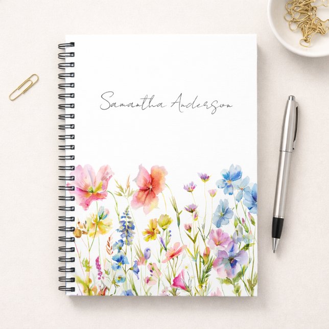 Caderno Espiral Wildflower Floral Watercolor Personalized  (Criador carregado)