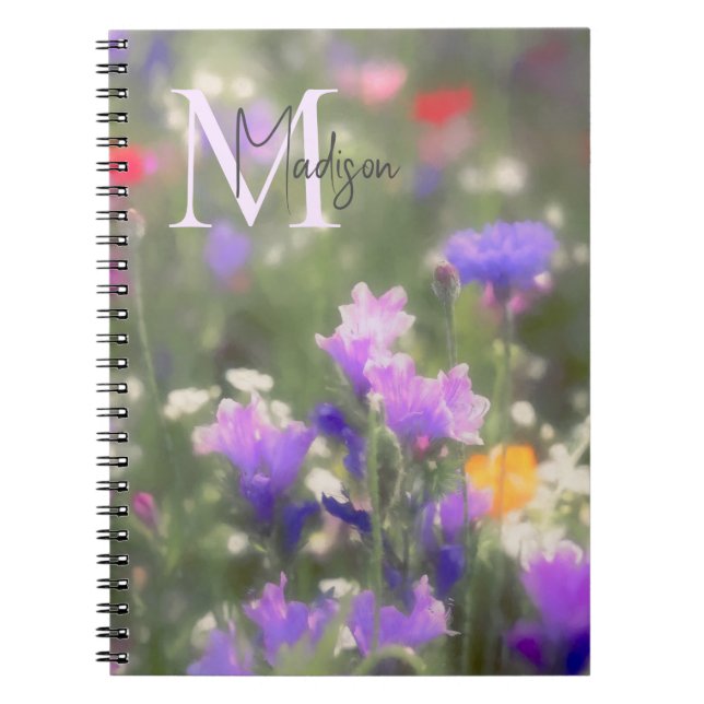 Caderno Espiral Wildflowers Custom Name Monogram  (Frente)