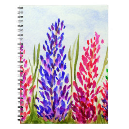 Caderno Espiral Wildflowers roxos do Lupine da arte floral das